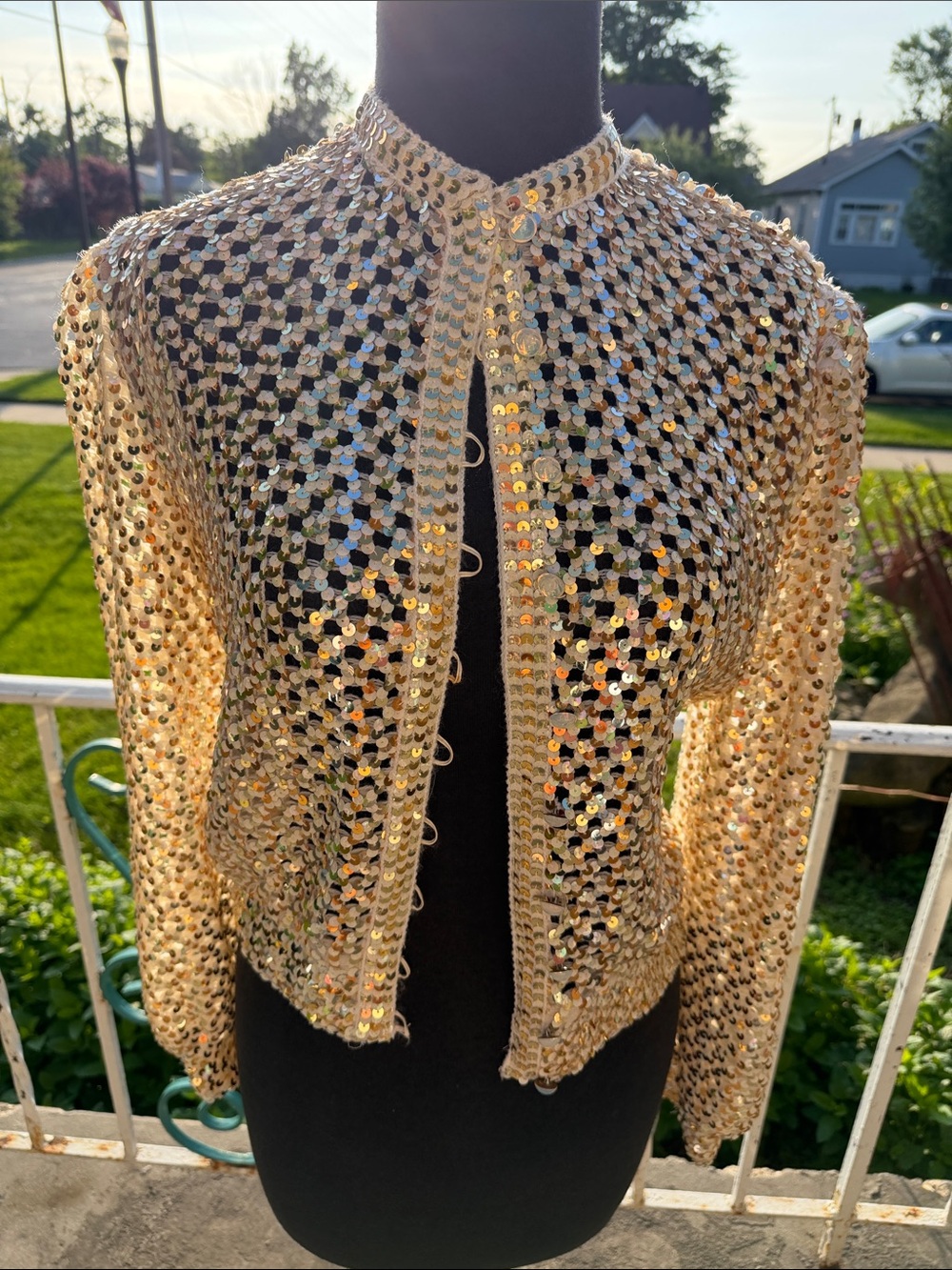 Vintage sequin open weave cardigan
